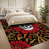 Gothic Red Floral Skull Area Rug