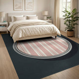 Pink Striped Circular Area Rug