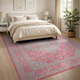 Vibrant Pink Teal Persian Medallion Area Rug