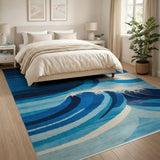 Dynamic Blue Waves Geometric Area Rug