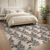 Red Berry Branch Pattern Area Rug
