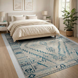 Blue Teal Tribal Geometric Area Rug