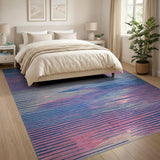 Abstract Wavy Blue Pink Stripe Area Rug