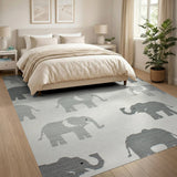 Whimsical Grey Elephant Kids Area Rug