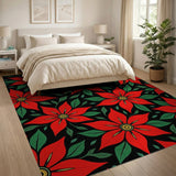 Red Floral Vintage Bold Red Poinsettia Floral Area Rug