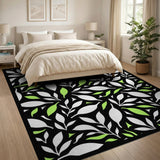 Green Leaf Cutout Area Rug on Black