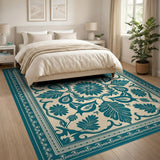 Teal Floral Persian Area Rug