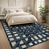 Navy Lattice Grid Area Rug