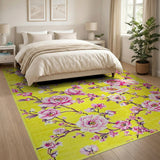 Vibrant Yellow Peony Floral Area Rug