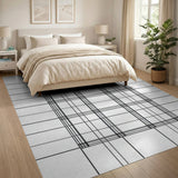 Geometric Modern Crisp Black White Geometric Grid Area Rug