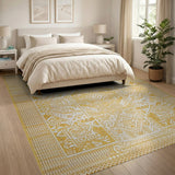 Intricate Gold Heritage Tribal Area Rug