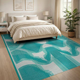 Teal Wave Abstract Geometric Area Rug