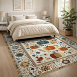 ODIKA Washable Fall Pumpkin Area Rug, Low Pile Non-Slip Boho Floral Harvest Decor Rug