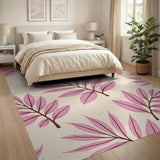 Pink Leaves Floral Pattern Area Rug