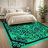 Blue and Teal Ornate Teal Mandala Area Rug