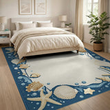 Blue Seashell Starfish Coastal Border Rug