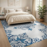 Elegant Blue Floral Vine Area Rug