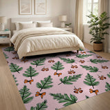 Whimsical Pink Fern Leaves Bow Area Rug