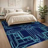 Teal Neon Grid Geometric Area Rug