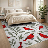 Red Cardinal Birds Pine Branches Pattern Rug