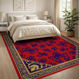 Ornate Red Persian Rug with Navy Paisley Gold Border