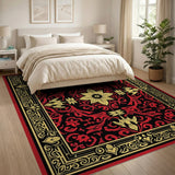 Ornate Red Floral Persian Area Rug with Gold Border
