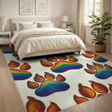 Rainbow Paw Print Washable Area Rug