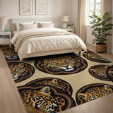 Leopard Head Medallion Beige Area Rug