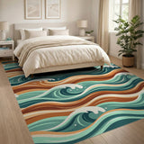 Teal Ocean Waves Coastal Beach Area Rug