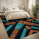Teal Orange Isometric Pyramid Steps Rug
