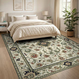Multi-color and Patterns Ivory Traditional Persian Floral Medallion Rug