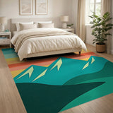 Striped Teal Mountain Sunset Area Rug