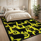 Whimsical Black Cats Yellow Area Rug