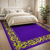 Purple Area Rug with Ornate Gold Floral Border
