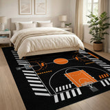 Basketball Court Geometric Orange Area Rug