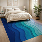 Ombre Blue Teal Wavy Layered Rug