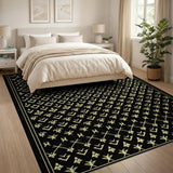 Geometric Gold on Black Area Rug