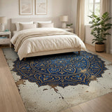 Blue and Teal Ornate Navy Mandala Persian Rug