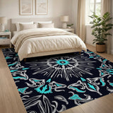 Teal Mandala Starburst Black Area Rug