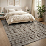 Tan Brown Diamond Grid Woven Area Rug