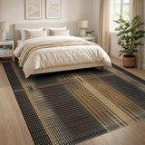 Black and Tan Geometric Grid Area Rug