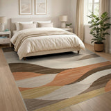 Abstract Wavy Brown Tan Geometric Area Rug