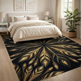 Golden Peacock Feather Mandala Rug