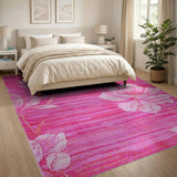 Pink Peony Striped Floral Area Rug