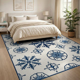 Navy Blue Snowflakes Geometric Area Rug
