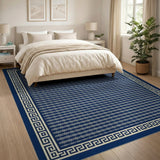 Blue and Teal Navy Blue Greek Key Geometric Area Rug
