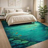 Verdant Teal Koi Pond Area Rug