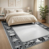Gothic Skull Border Black White Area Rug