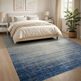 Ombre Blue Distressed Vintage Area Rug