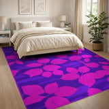 Retro Pink Leaves on Purple Area Rug